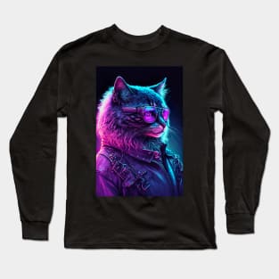 Cool Cat Portrait Cyber Future Style Long Sleeve T-Shirt